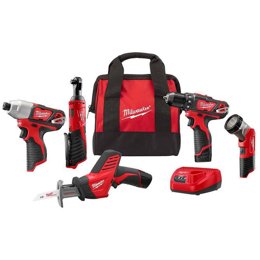 M12 12v Lithium-Ion Cordless 5-Tool Combo Kit W/Shockwave Impact Duty Titanium Drill Bit Set (15-Piece)