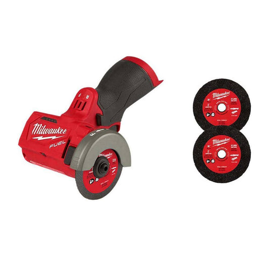 M12 Fuel 12v 3 In. Lithium-Ion Brushless Cordless Cut Off Saw (Tool-Only) With 3 In. Diamond Tile Blades (2-Pack)