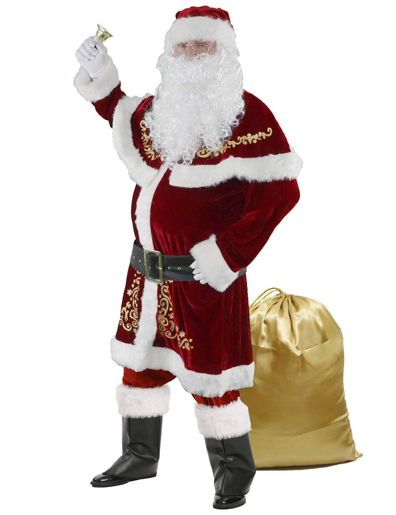 Men’S Santa Costume Set Christmas 12pcs Velvet Adult Santa Claus