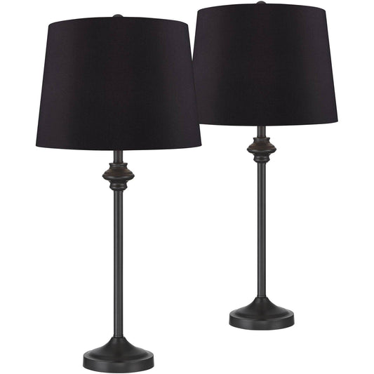 Lynn Modern Industrial Buffet Table Lamps 26 Inch High Set Of 2 Dark Bronze Metal Burlap Fabric Drum Shade For Bedroom Living Room