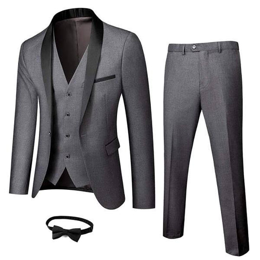 Mens 3-Piece Suit Shawl Lapel One Button Tuxedo Slim Fit Premium Dinner Jacket Vest Pants & Tie Set