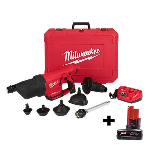 M12 12v Lithium-Ion Cordless Drain Cleaning Air Snake Air Gun Kit With (2) M12 1.5ah Batteries