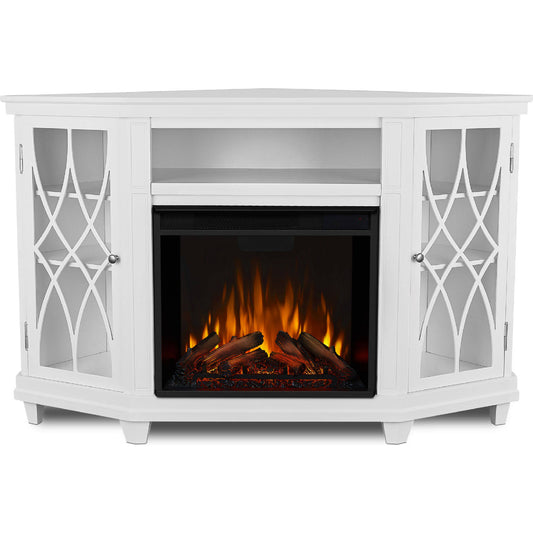 Lynette Corner Electric Fireplace, White